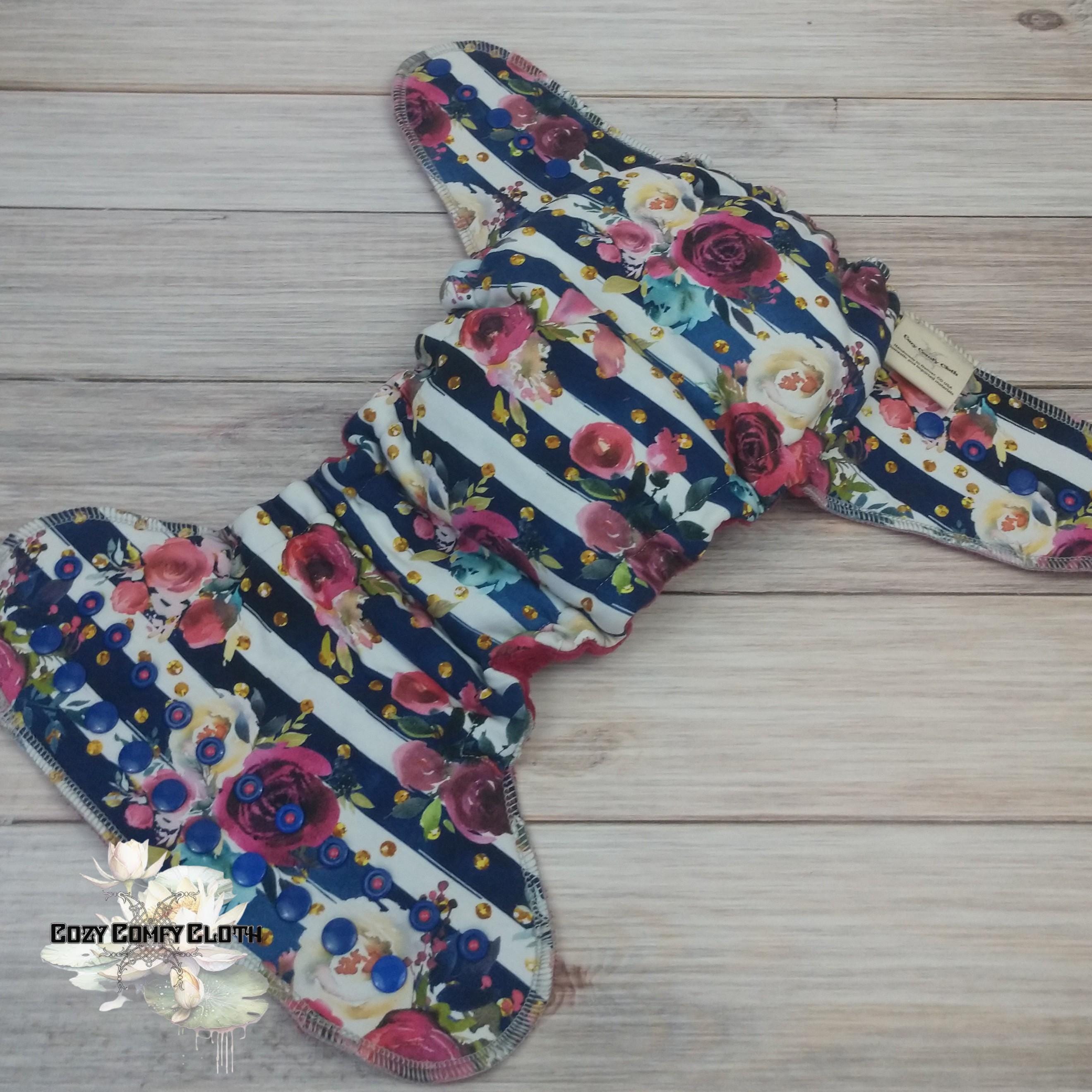 Floral Stripe Hybrid Fitted Cloth Diaper: One Size, Bamboo Insert