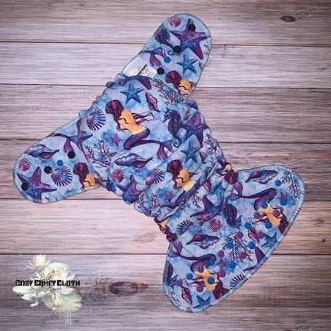 Mermaid Toddler Cloth Diaper: Windpro Fleece Hybrid Fitted Nappy