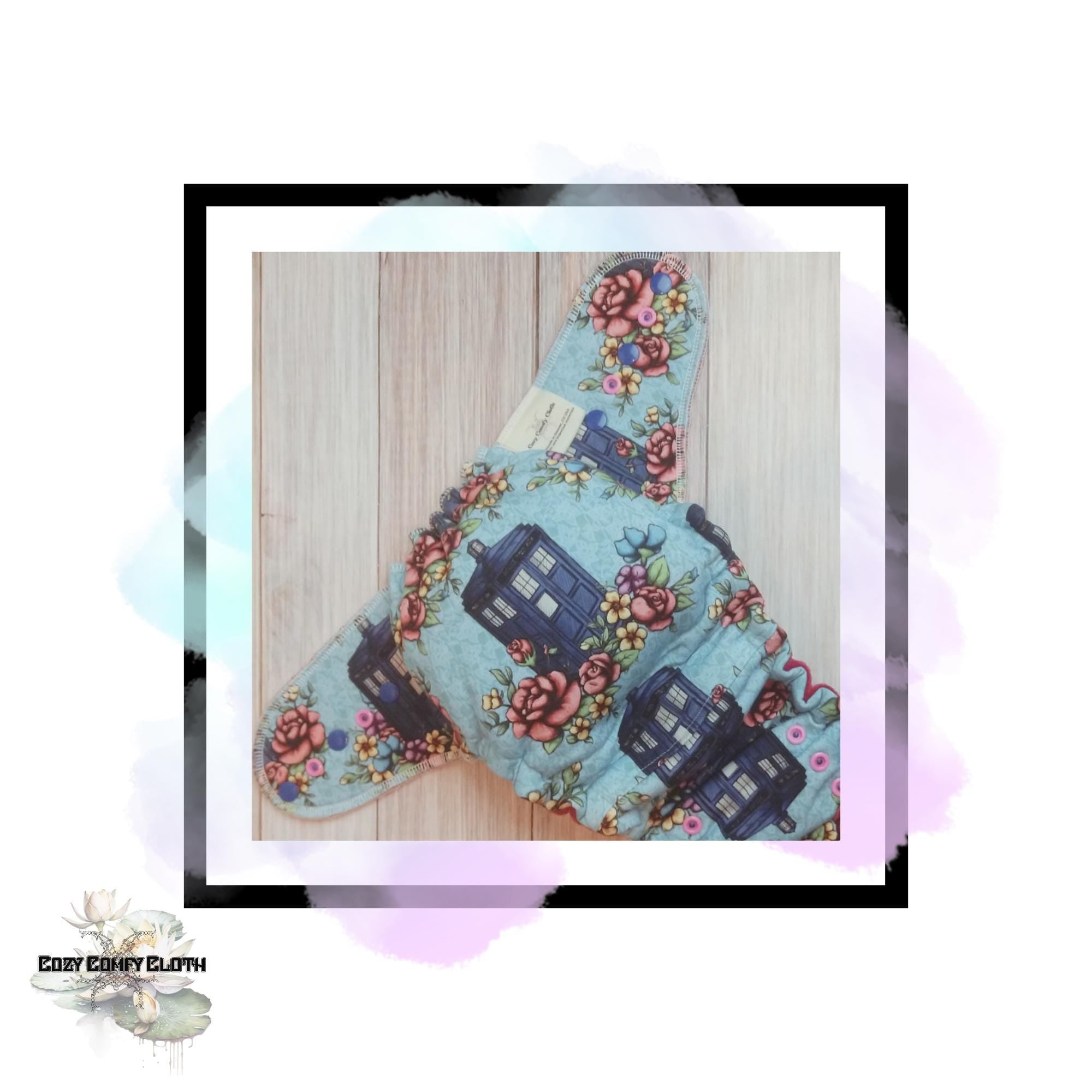 Floral Hybrid Fitted Cloth Diaper: Windpro Fleece, Hemp Insert, One Size