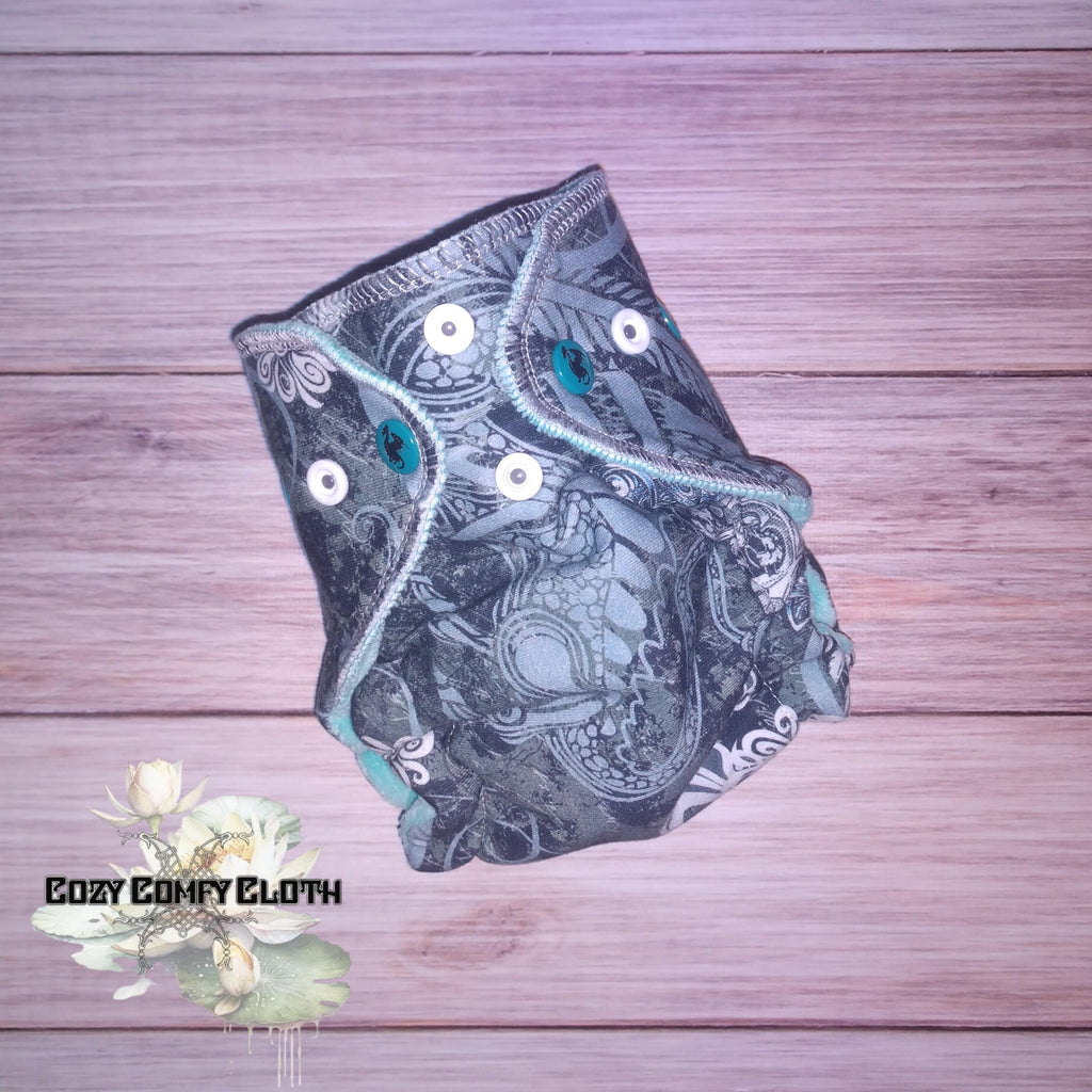 Newborn Butterfly Skull Hybrid Fitted Cloth Diaper: Halloween Nappy