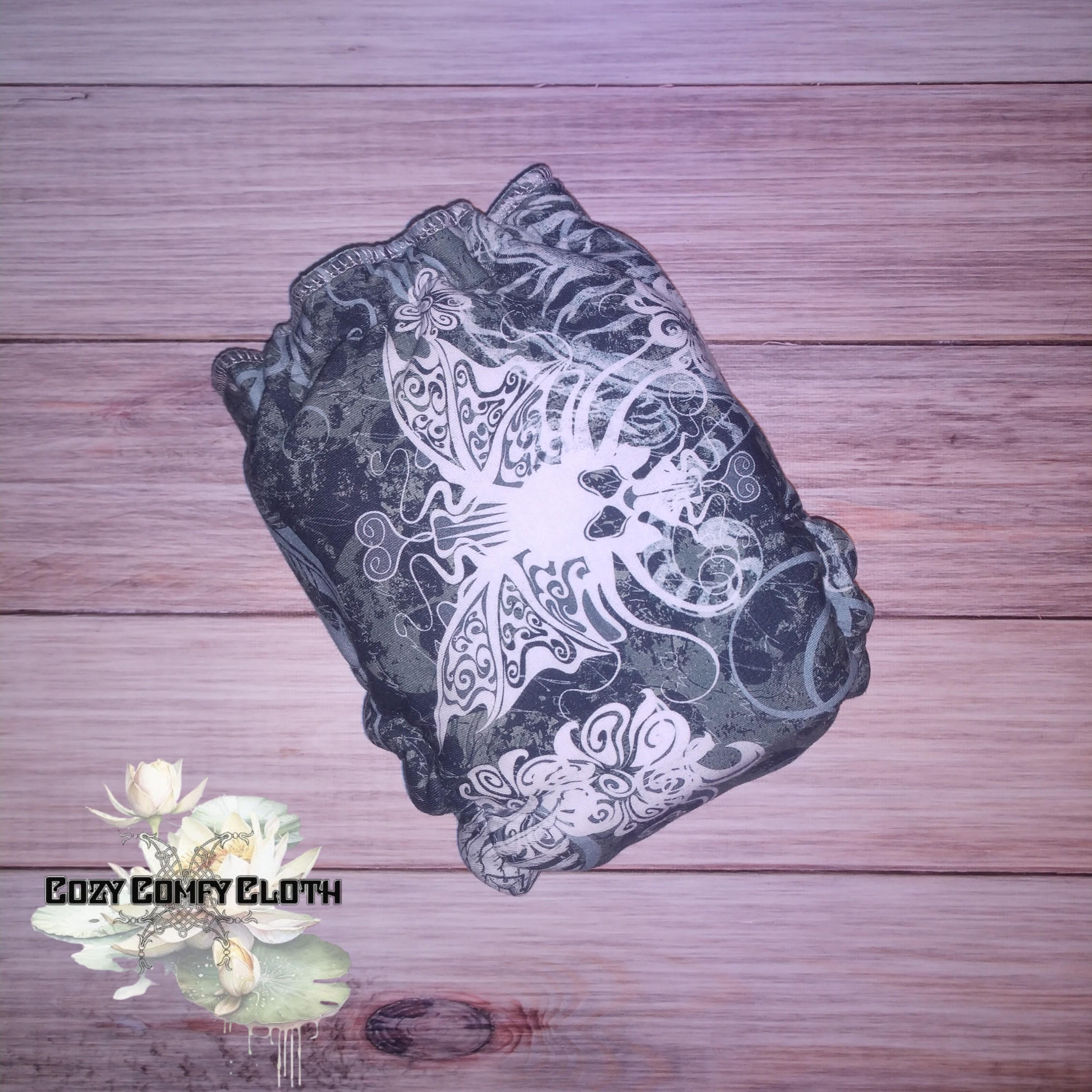 Butterfly Skull Halloween Cloth Diaper: Windpro Fleece, Bamboo Insert