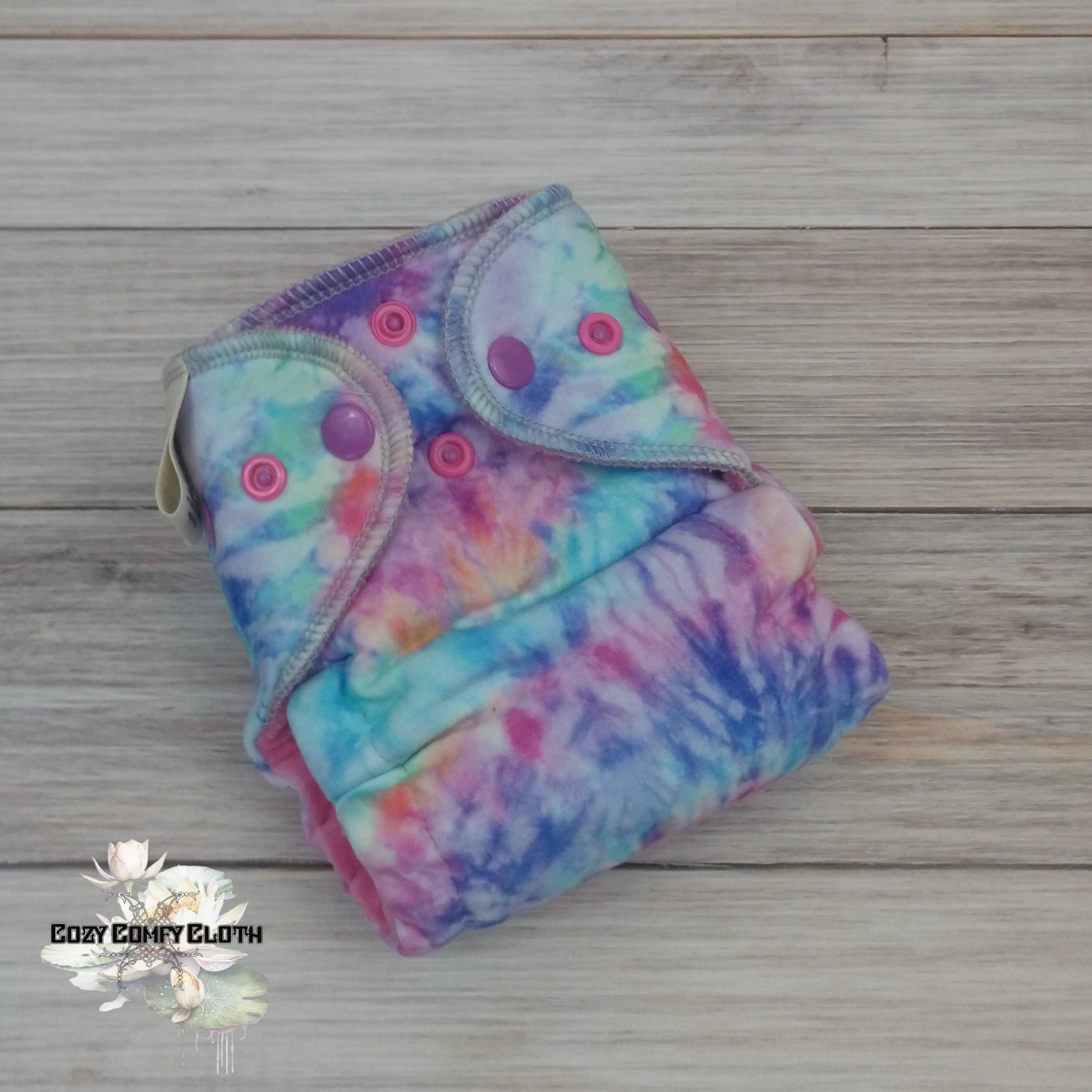 Tie Dye Newborn Cloth Diaper: Windpro Fleece Hybrid, Bamboo Insert