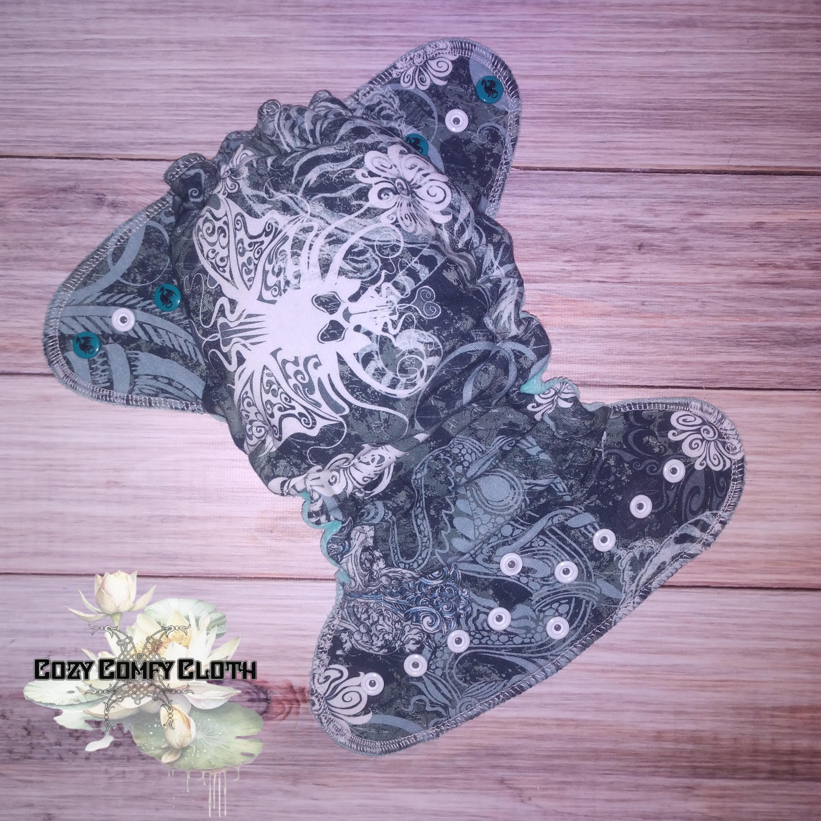 Newborn Butterfly Skull Hybrid Fitted Cloth Diaper: Halloween Nappy