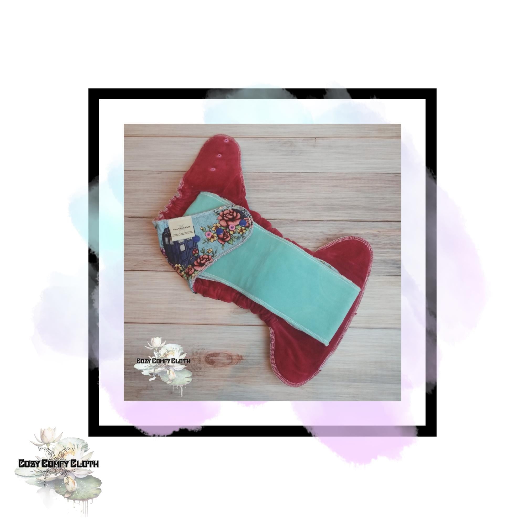 Floral Hybrid Fitted Cloth Diaper: Windpro Fleece, Hemp Insert, One Size