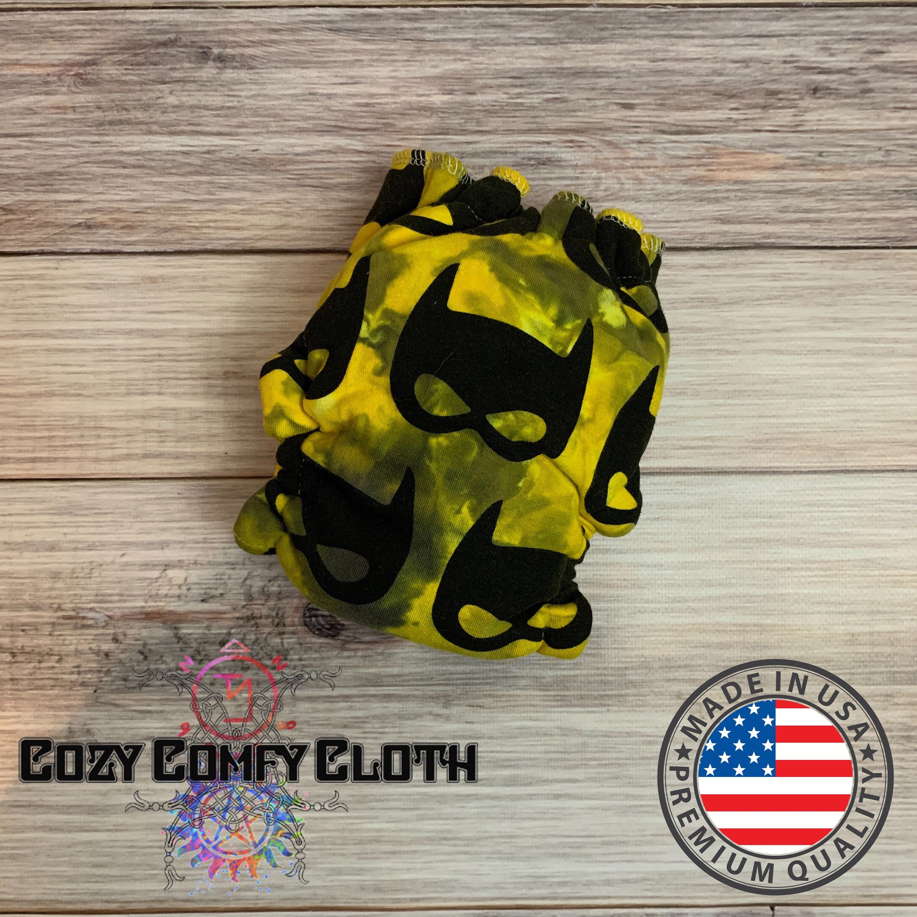 AIO Hybrid Fitted, Hand dyed Batman PETITE One size diaper, Windpro fleece, Hybrid fitted , custom made to order, cloth nappy, bamboo insert