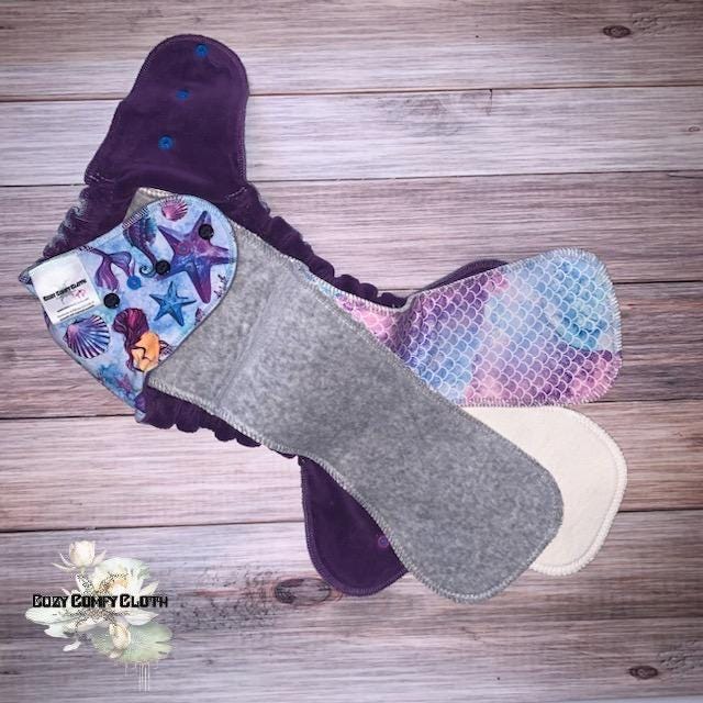 Mermaid Toddler Cloth Diaper: Windpro Fleece Hybrid Fitted Nappy