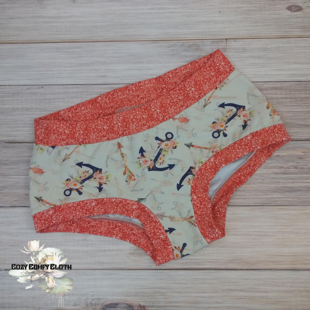Handmade Cotton Lycra Boyshorts - Anchor Print Underwear
