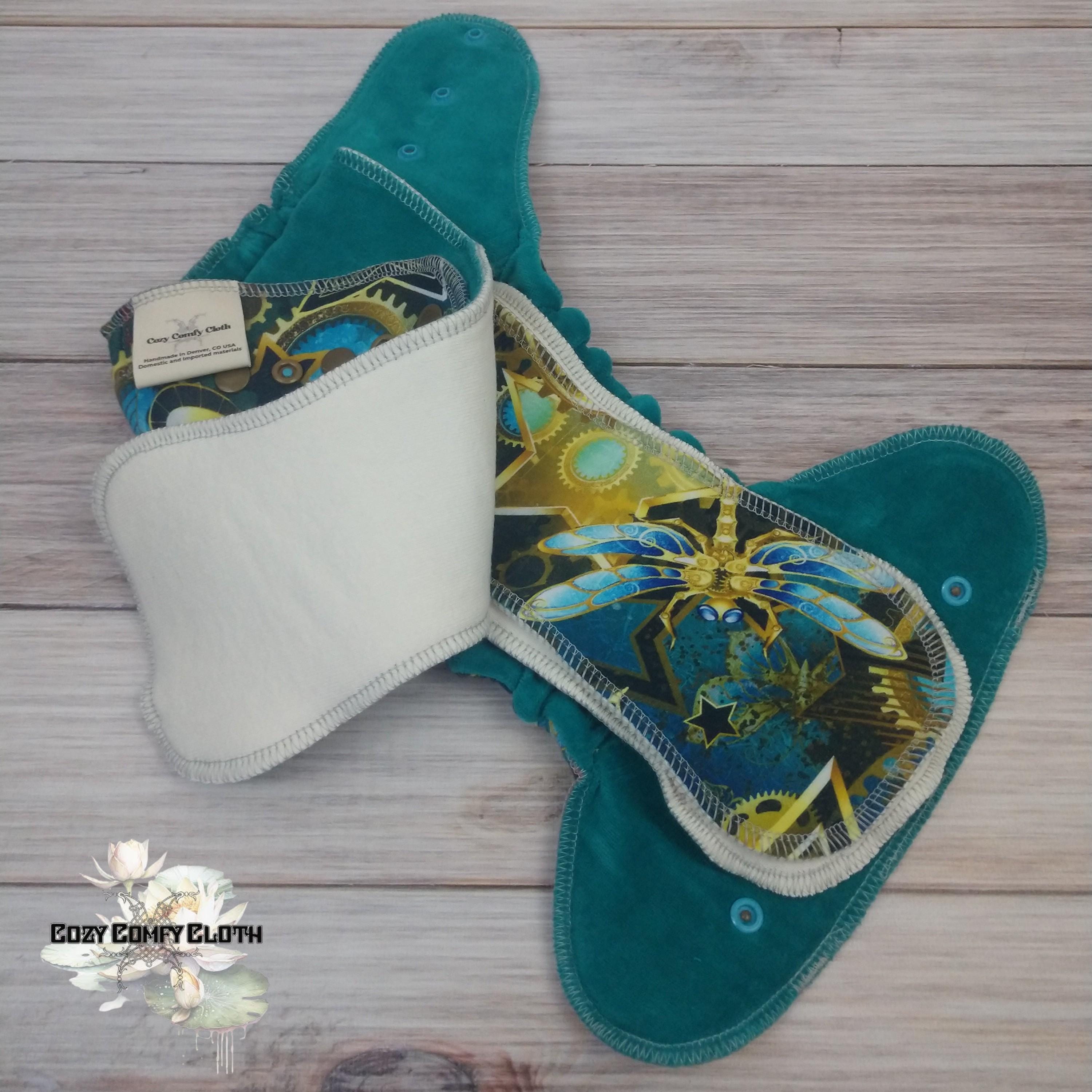Steampunk Butterfly Cloth Diaper: Petite Size, Windpro Fleece, Bamboo Insert