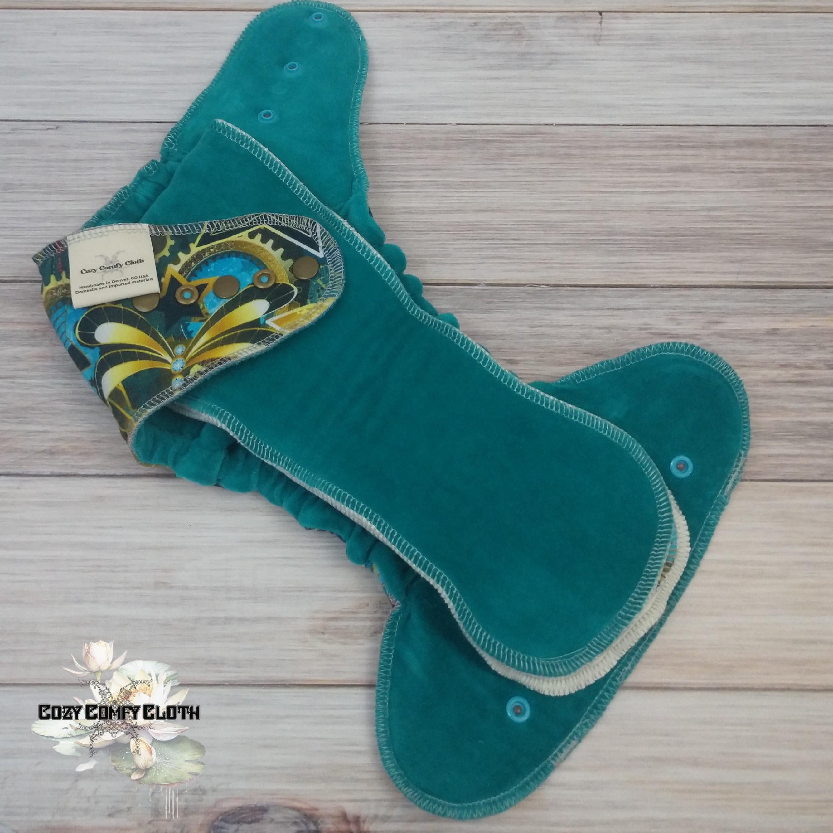 Steampunk Butterfly Cloth Diaper: Petite Size, Windpro Fleece, Bamboo Insert