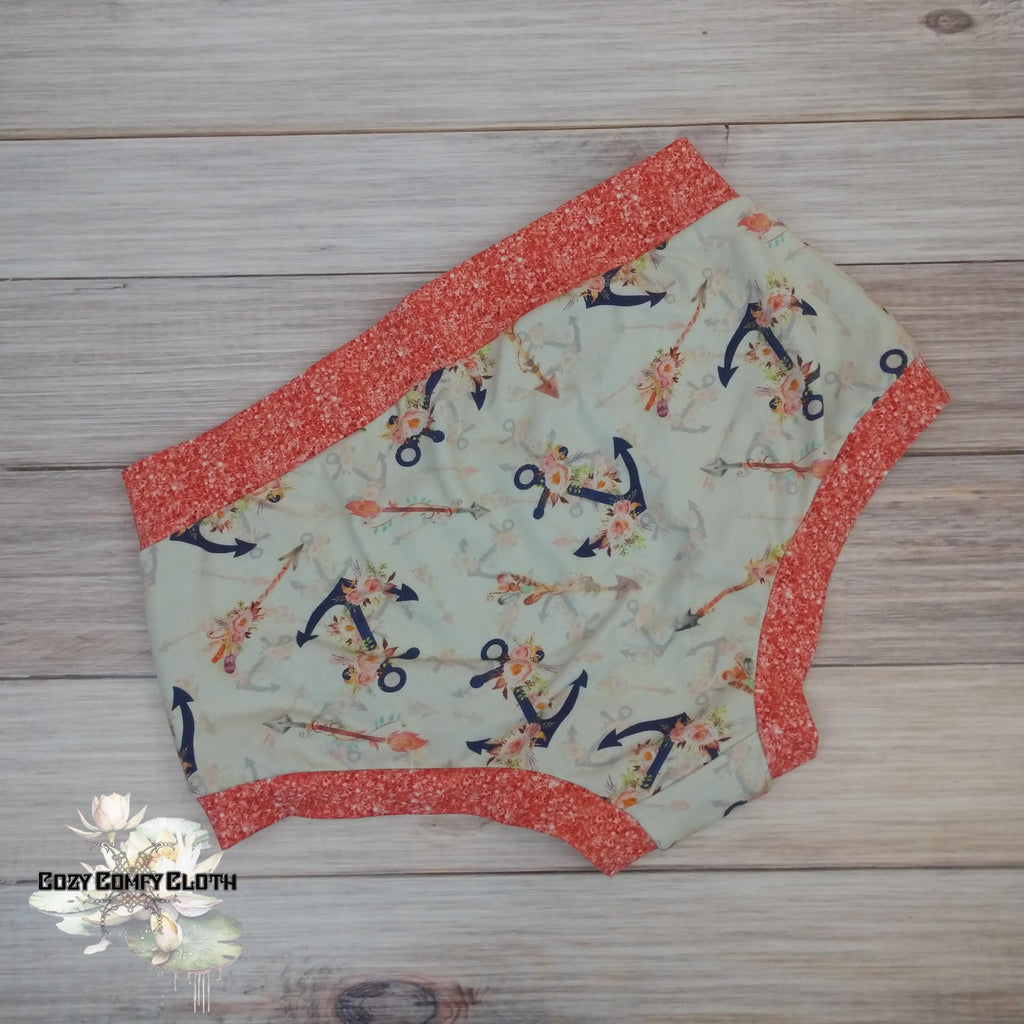 Handmade Cotton Lycra Boyshorts - Anchor Print Underwear