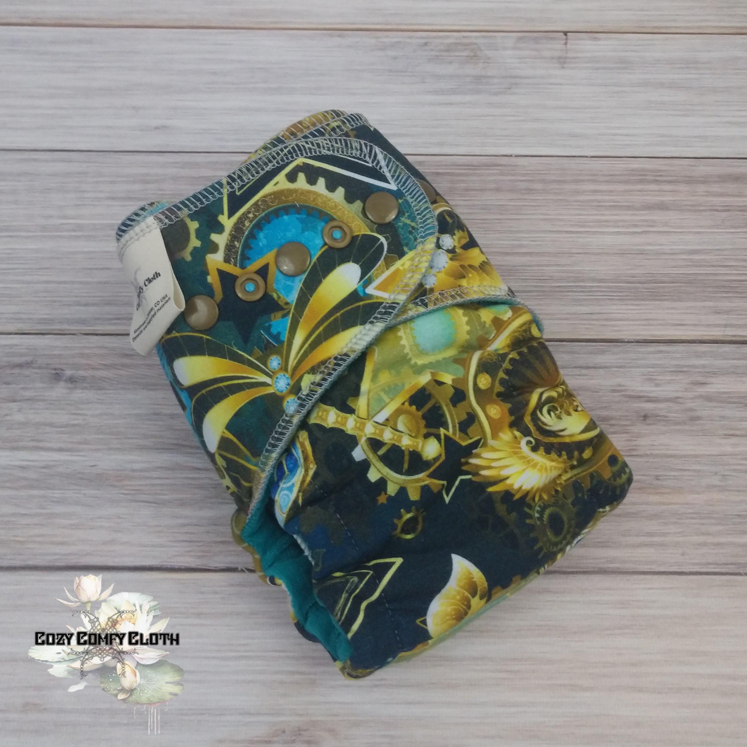 Steampunk Butterfly Cloth Diaper: Petite Size, Windpro Fleece, Bamboo Insert