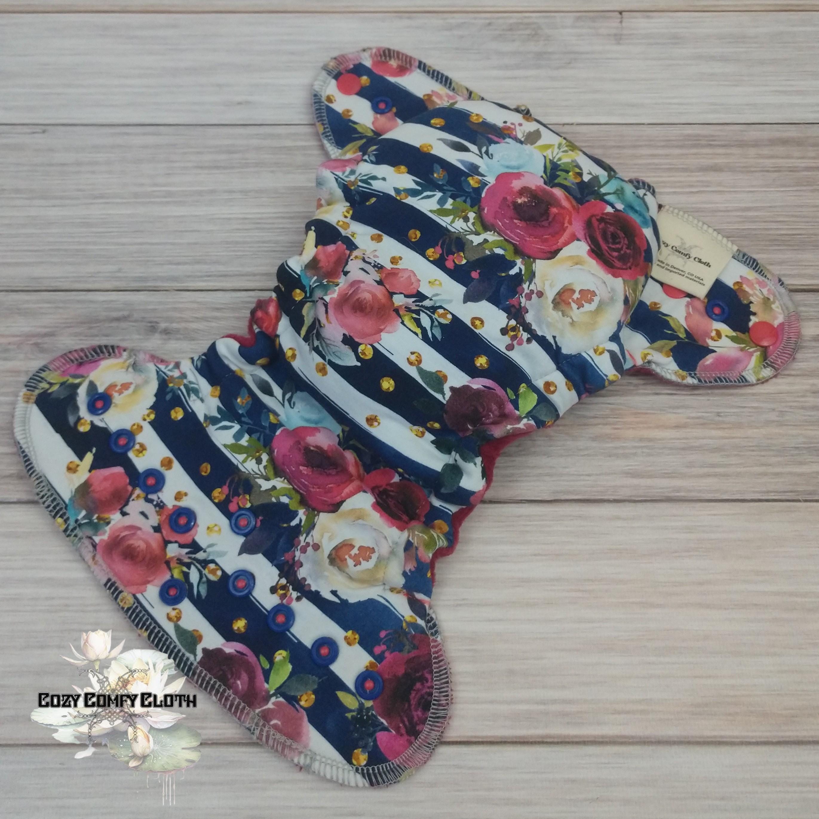 Merlot Floral Newborn Cloth Diaper: Windpro Fleece Hybrid Fitted