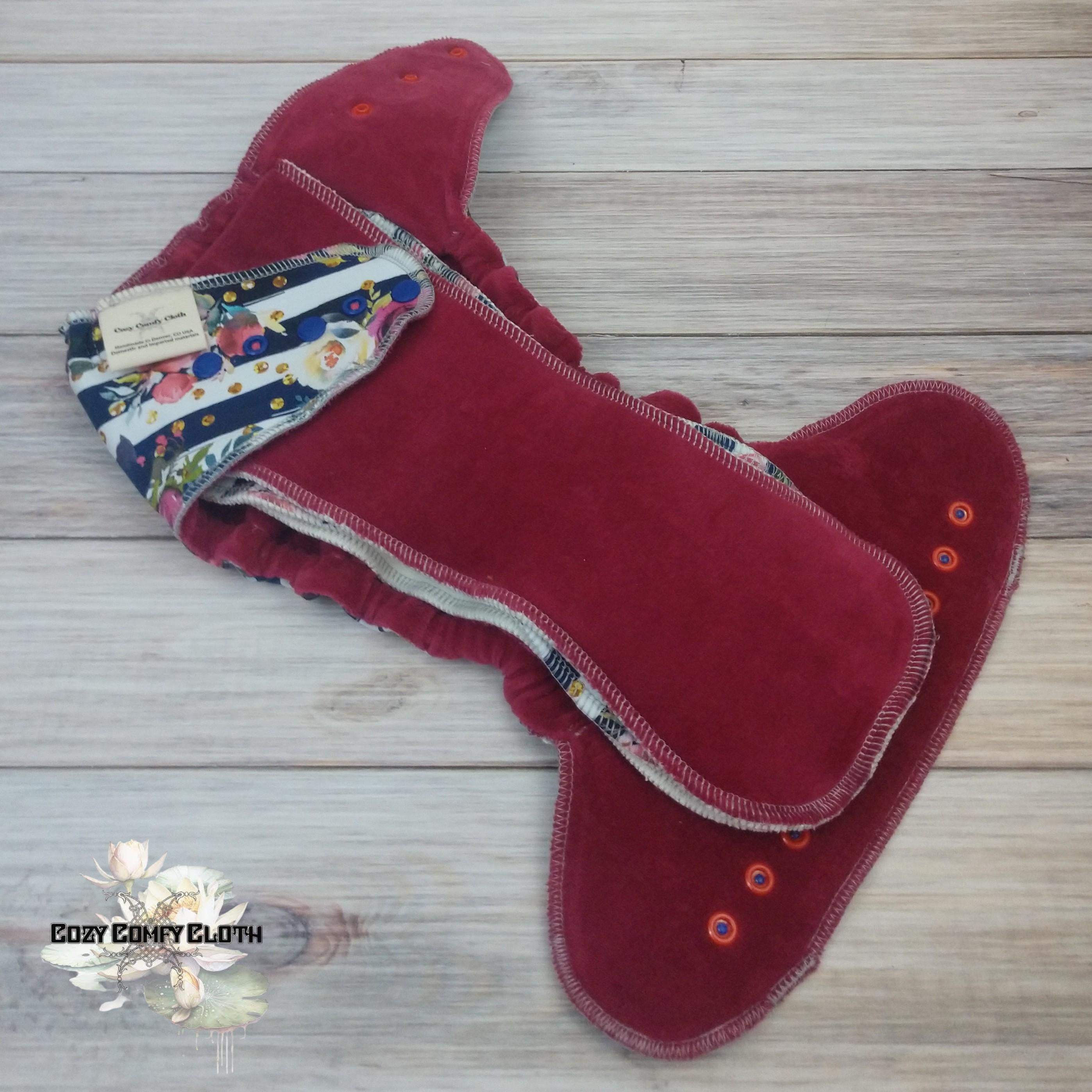 Floral Stripe Hybrid Fitted Cloth Diaper: One Size, Bamboo Insert