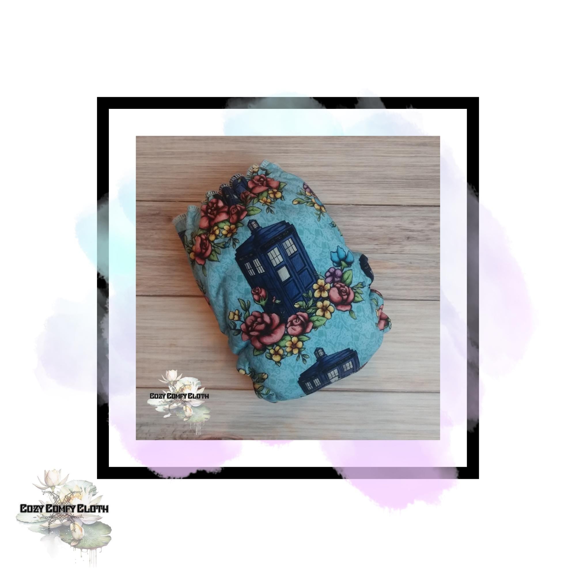 Floral Hybrid Fitted Cloth Diaper: Windpro Fleece, Hemp Insert, One Size