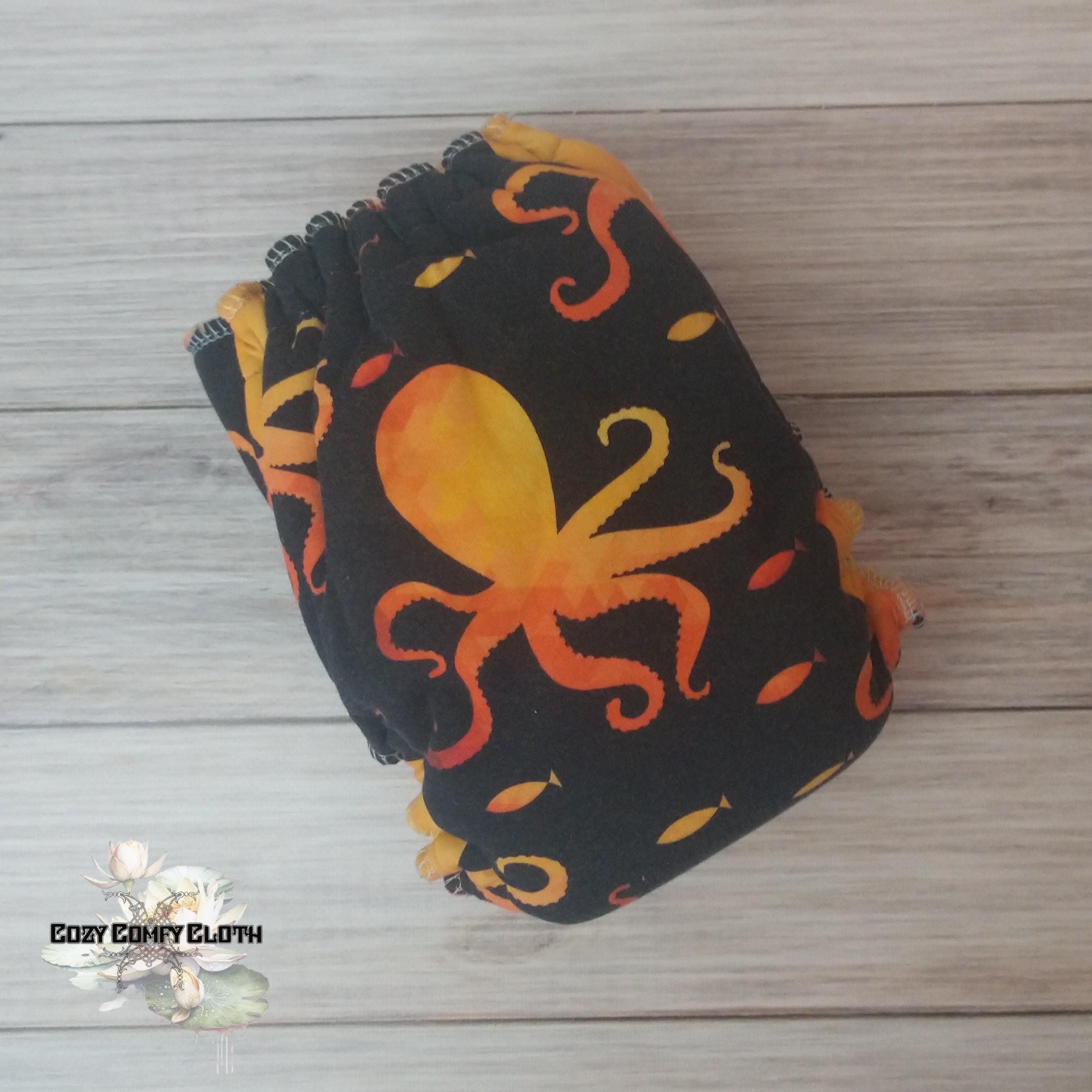 Orange Octopus Cloth Diaper: One Size Hybrid Fitted Nappy