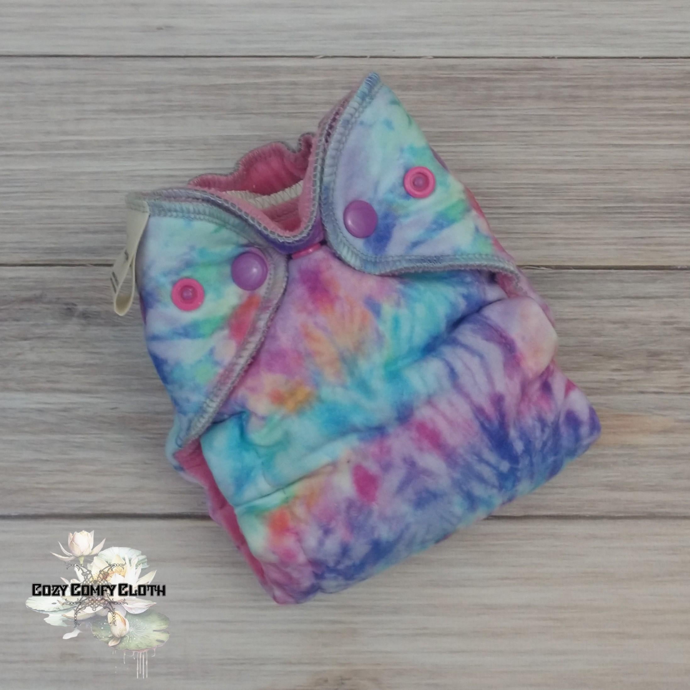 Tie Dye Newborn Cloth Diaper: Windpro Fleece Hybrid, Bamboo Insert