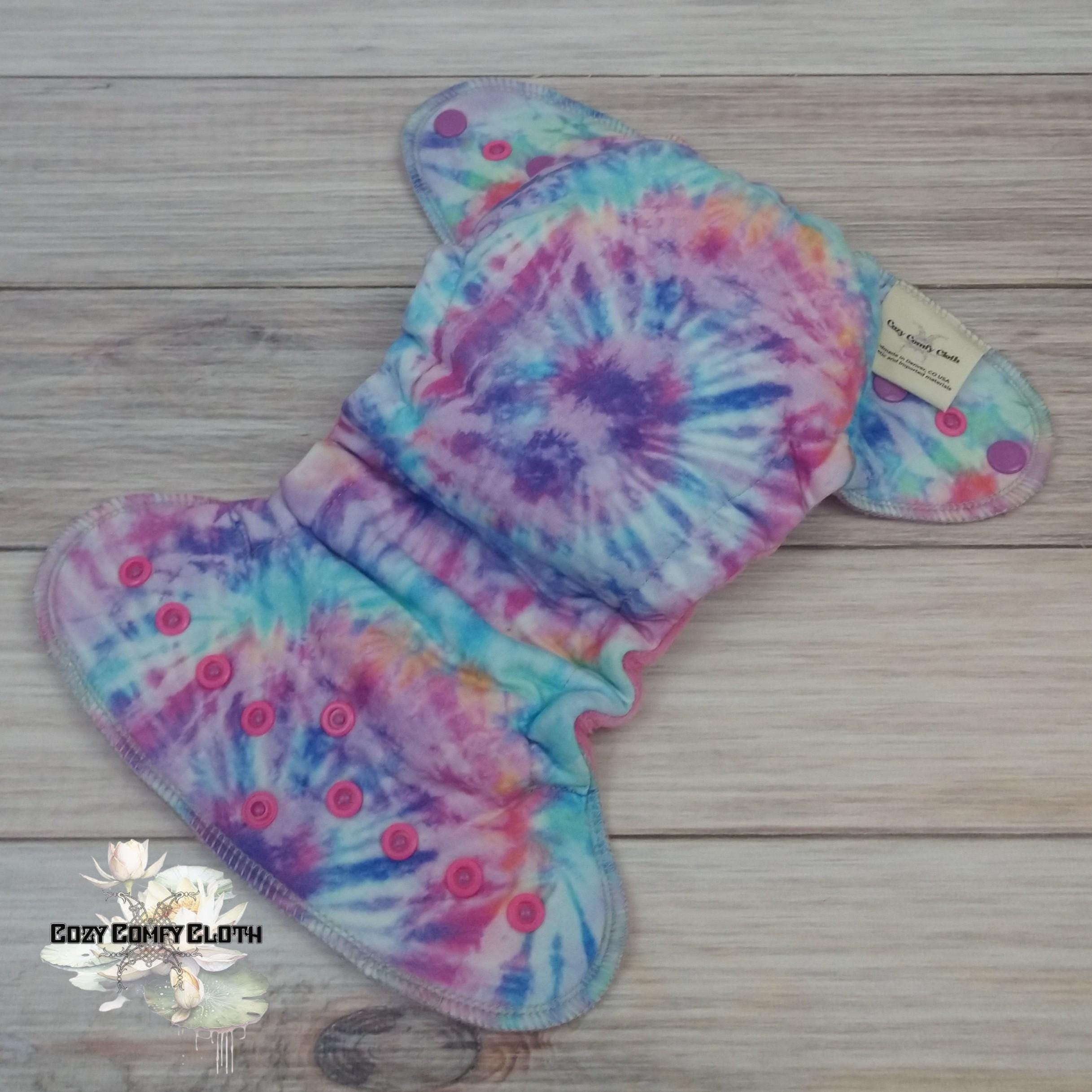 Tie Dye Newborn Cloth Diaper: Windpro Fleece Hybrid, Bamboo Insert