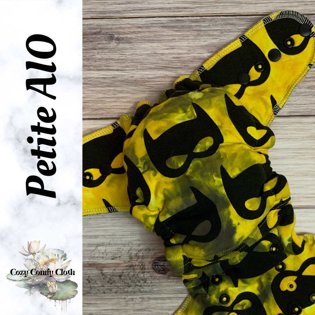 AIO Hybrid Fitted, Hand dyed Batman PETITE One size diaper, Windpro fleece, Hybrid fitted , custom made to order, cloth nappy, bamboo insert
