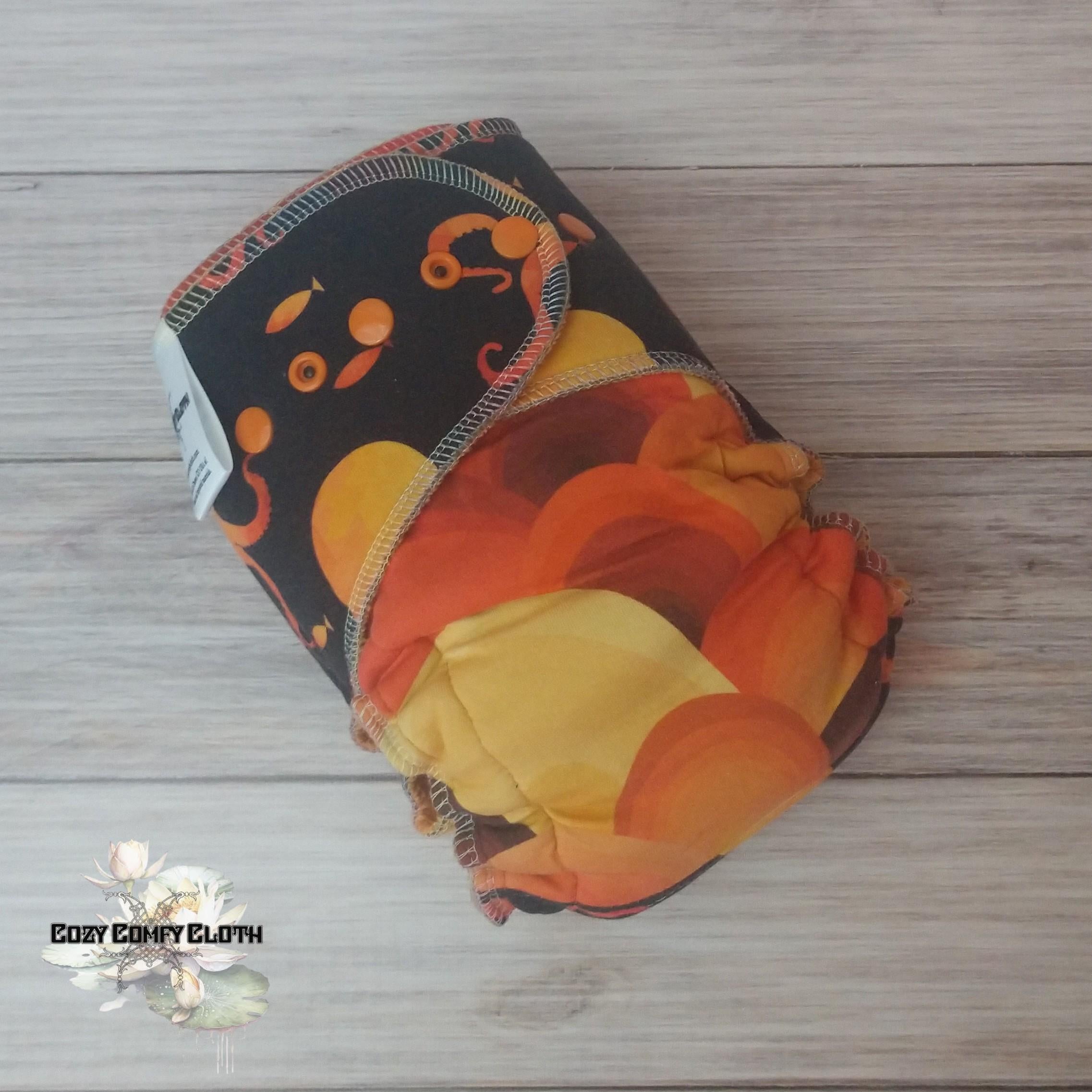 Orange Octopus Cloth Diaper: One Size Hybrid Fitted Nappy