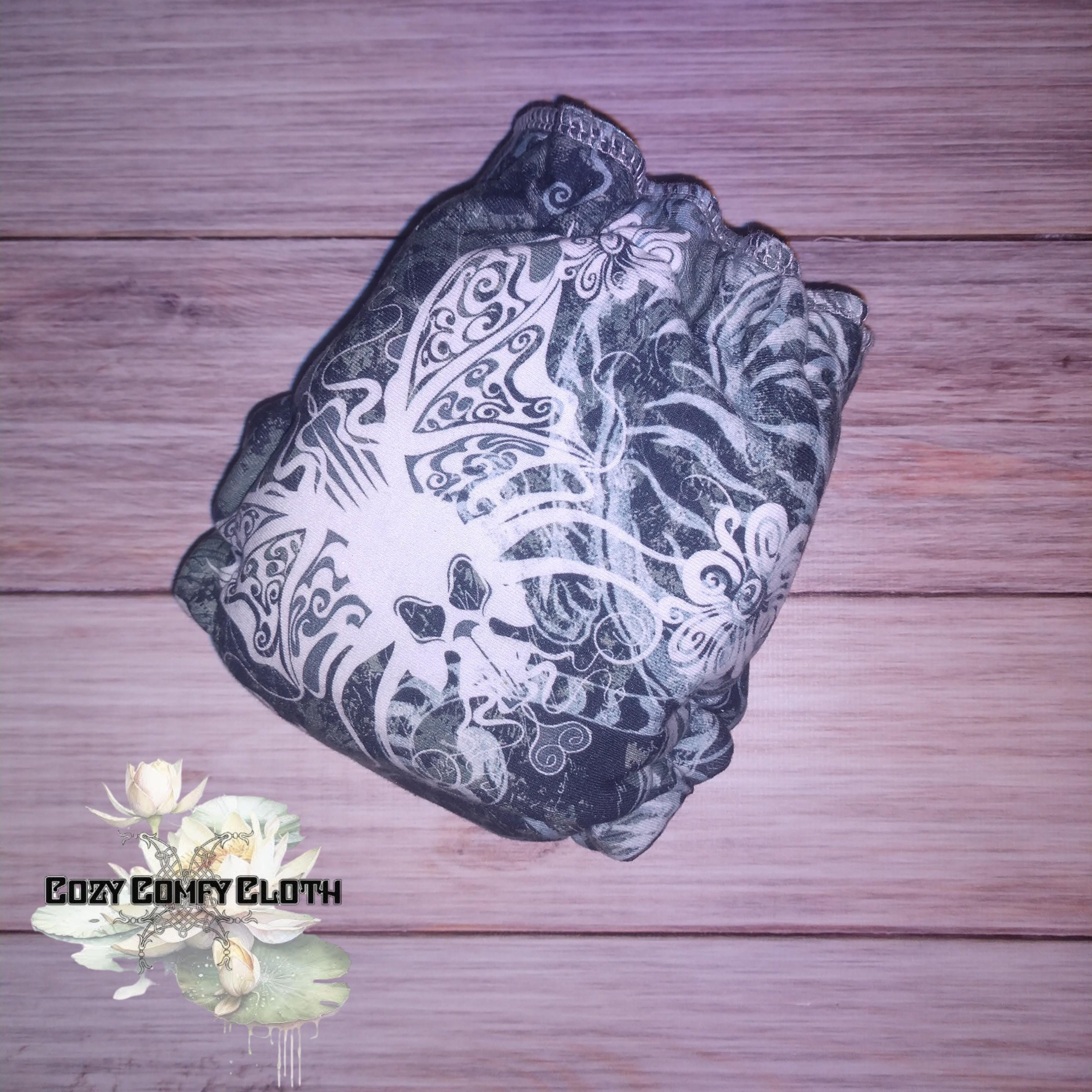 Newborn Butterfly Skull Hybrid Fitted Cloth Diaper: Halloween Nappy