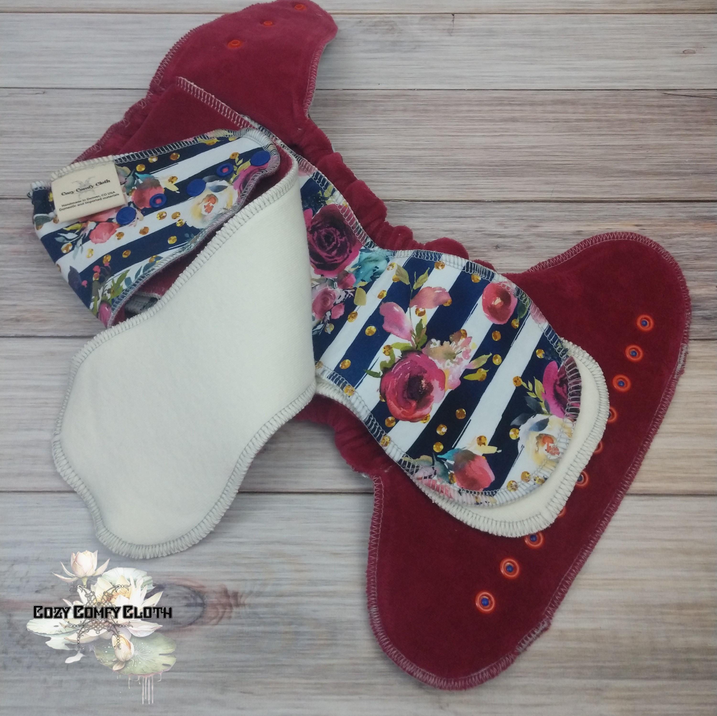 Floral Stripe Hybrid Fitted Cloth Diaper: One Size, Bamboo Insert