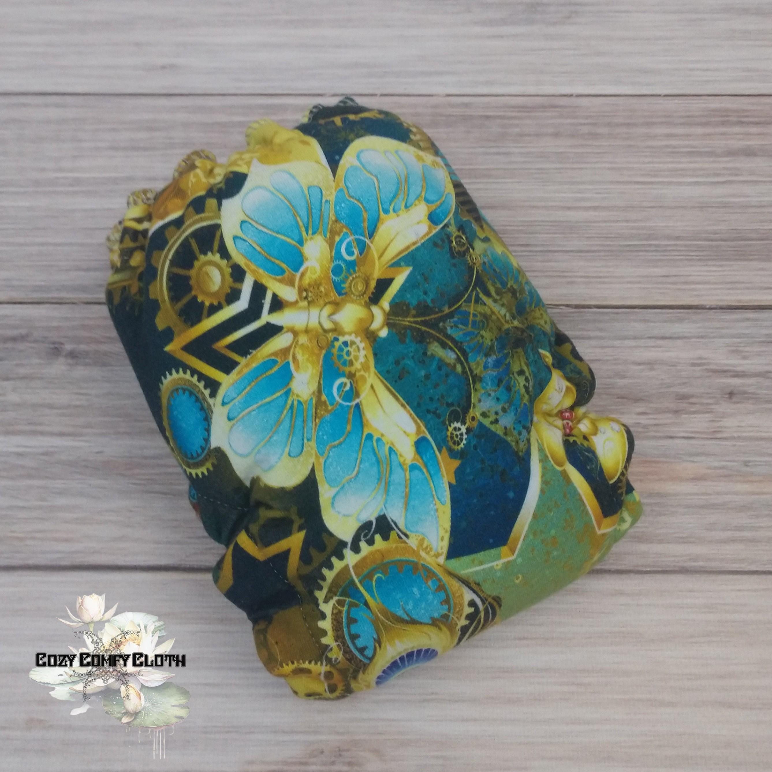 Steampunk Butterfly Cloth Diaper: Petite Size, Windpro Fleece, Bamboo Insert