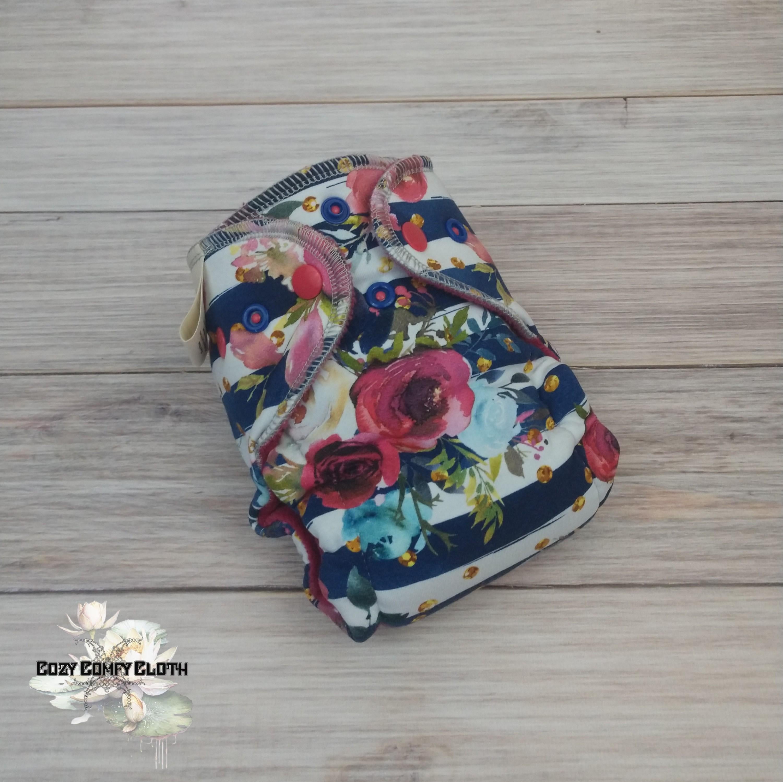 Merlot Floral Newborn Cloth Diaper: Windpro Fleece Hybrid Fitted