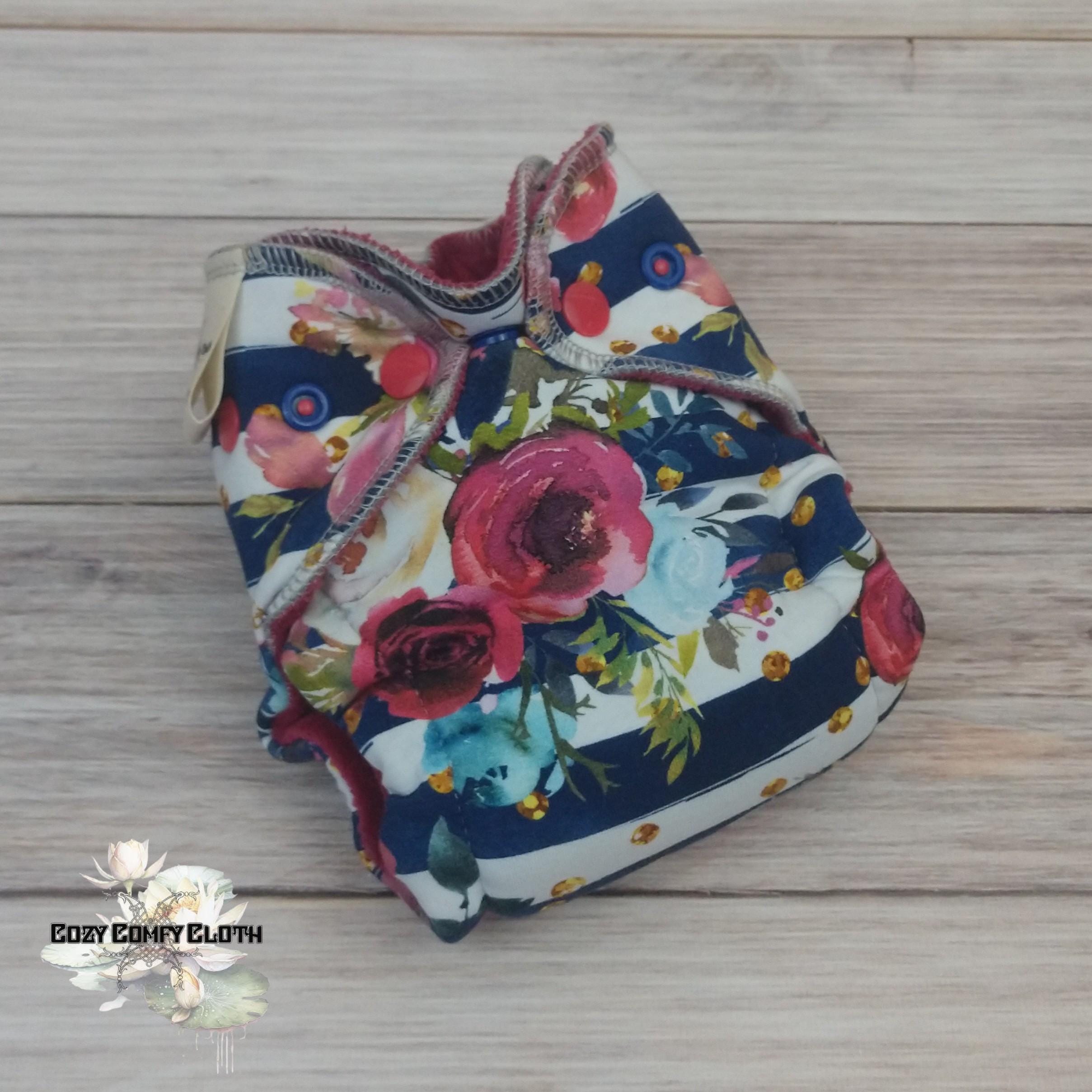 Merlot Floral Newborn Cloth Diaper: Windpro Fleece Hybrid Fitted